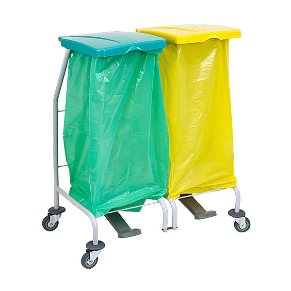 Wózek na odpady i śmieci podwójny z otwieraną pokrywą 2 x 120 l